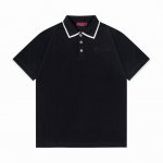 Guccl 古驰 2025新款 字母贴布刺绣黑白拼领 双G字母Logo 男女同款 休闲polo衫 定制珠地面料 领标吊牌主唛三标齐全 颜色：黑色 尺码：S M