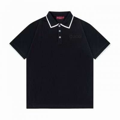 Guccl 古驰 2025新款 字母贴布刺绣黑白拼领 双G字母Logo 男女同款 休闲polo衫 定制珠地面料 领标吊牌主唛三标齐全 颜色：黑色 尺码：S M