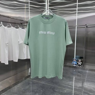 Miu Miu 秋冬新款 厚板硅胶工艺 260G短袖T 实物很棒男女同款宽松版 尺码S M L Xl Xxl 五个码 黑色 白色 浅绿色