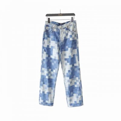 实拍细节图+尺码表 Louis Vuitton 路易威登 24Ss 马赛克菲董联名秋冬牛仔裤 套装 .棋盘格日版牛仔 丹宁布全幅Damoflage 提花 整体融