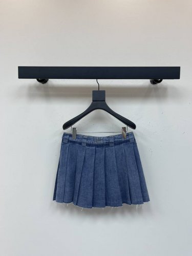 Miumi*25春夏新款复古蓝牛仔压褶半裙 复古洗水工艺绝绝子可甜可盐气质减龄少女风百搭不挑人做工品质看细节 Sml 短裙Aa 半身裙Aa