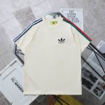 上新 纯原臻品 顶级复刻 Gucci 古驰Adidas联名硅胶休闲圆领短袖T恤 颜色：杏色 购入原版开模打造，全套定制辅料，细节决定成败 -古驰 Gucci ，