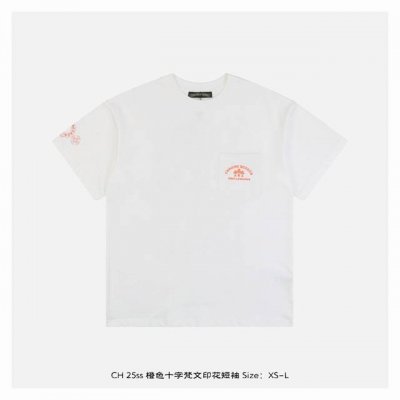 chrome Hearts 克罗心 25Ss 橙色十字梵文印花短袖 面料采用 克重精梳棉 定制32支1*1螺纹 成衣两遍水洗处理 面料舒适亲肤无异感 定制定染面