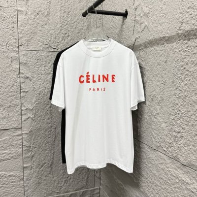 celi*Ne 塞琳 2025春夏款 简约彩色字母 植绒工艺 个性Logo 定制双纱平纹纯棉面料 短袖T恤 男女同款 尺码： S 90-130斤 M 120-1