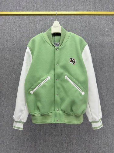 do-Z， ,D*Or 经典款 X Denim Tears 联名款棒球服 白色皮袖与主料绿呢料搭配设计 前后幅均有贴布花绣 休闲宽松版型 男女同款 S M L