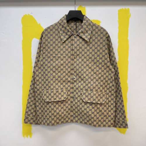 P340G*Cci米色和蓝色Gg亚麻混纺帆布夹克 Size : S-Cl 这款单品出自Gucci Lido系列，设计灵感源自意大利海岸的夏日风情和海滩俱乐部。早