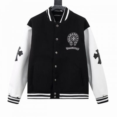 款号Y605 Chromehearts 克罗心 十字架刺绣字母皮袖拼接棒球服外套 渠道精品 潮男潮女Zui爱的棒球服夹克，市场各级版本都有 细节你们一定要对比