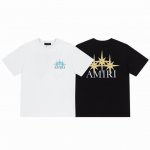 8032# ，Amiri星星Logo手工印花宽松版短袖T桖，采用300克重面料，颜色：黑色，白色，尺码：S M L Xl