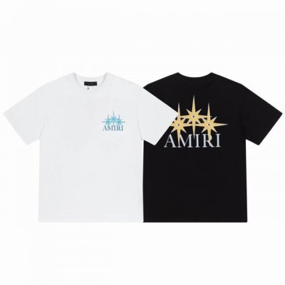 8032# ，Amiri星星Logo手工印花宽松版短袖T桖，采用300克重面料，颜色：黑色，白色，尺码：S M L Xl