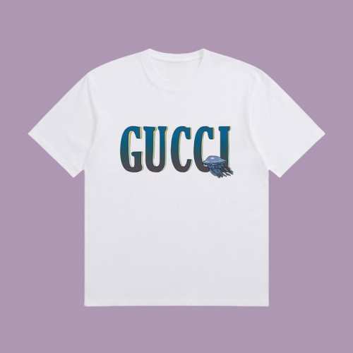 高端品质 Gucci 2025Fall 春夏系列 水母Logo短袖T恤 区别普通印花 定织270G32支双纱纯棉面料 宽松版型 男女同款 颜色：白 黑 杏 深灰