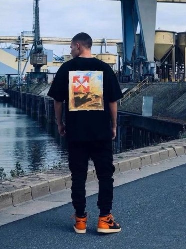 顶级版本上新 O48# -Off-White C O Virgil Ss24重工独家 新款刷漆油画印花Ow箭头Virgil Abloh警戒线高街复古短袖T恤 男