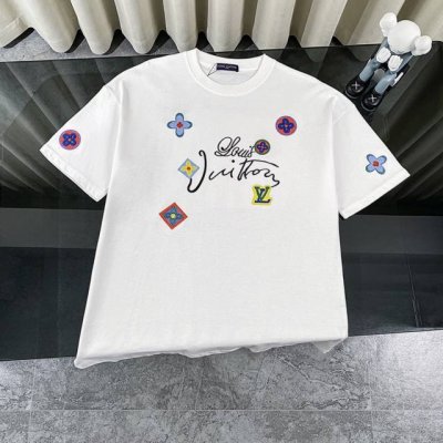 louis Vuitton 路易威登Lv 2025新款多巴胺彩色老花Logo刺绣短袖圆领T恤 面料采用320G %纯棉双纱面料 同缸定染特种加粗32支双股1X1