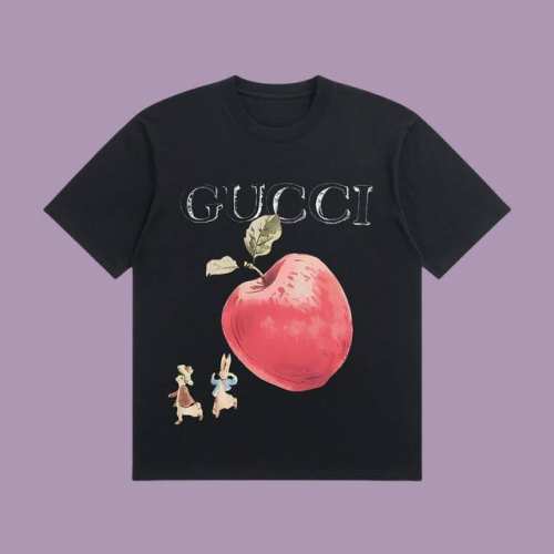 合作让利 高端品质 Gucci 2025Fall 春夏系列 兔子苹果短袖T恤 区别普通印花 定织270G32支双纱纯棉面料 宽松版型 男女同款 Size：S M