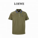 loewe 罗意威 胸口拼色刺绣Logo短袖polo衫 专用定制面料220G蜂窝珠地棉 定织定染 领子螺纹为三色提花定制扁机制成 胸前立体拼色高密绣花 无毛边