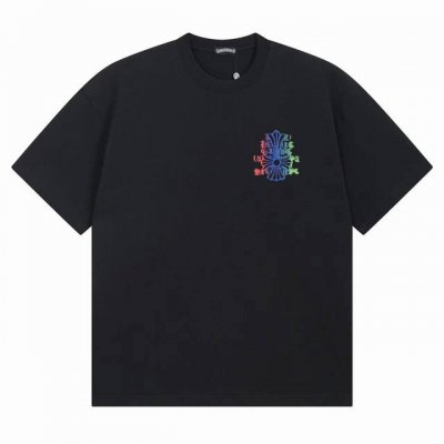 款号Ys37 2025新款克罗心Ch宝剑印花短袖 版型舒服 男女同款 采用250克纯棉材质 黑白色S-Xl