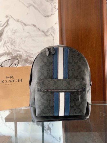 coach 蔻驰双层蓝白条纹双肩包 Coach蔻驰新款又来咯 经典Logo标志 Charter 背包 学院风的包型整体风格简约大方不失个性 碳黑色经典Logo通