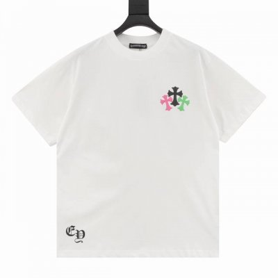 Chrome Hearts 克罗心Ch 七彩十字架短袖T恤 面料采用280克重精梳棉，定制32支1*1螺纹，成衣两遍水洗处理，面料舒适亲肤无异感，定制定染面料，