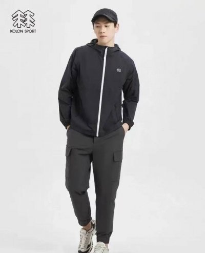 配盒装-可隆Kolon Sport 防风防水防晒速干吸汗户外连帽拉链轻量弹力皮肤衣 防水防风速干防晒夹克 男女同款Upf80+防晒衣内里全包边 得物正品1:1打