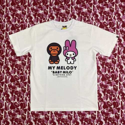 00128款Bape X Sanrio 三丽鸥 联名款 Fw24 My Melody美乐蒂卡通图案字母印花短袖T恤 男女同款 码数Smlxlxxl 白色