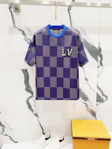 Louisvuitton路易威登260克圆领短袖T恤 棋盘格印花品牌烫钻串珠字母Logo标识 官方同步 高版本 高品质 时尚个性 百搭潮流 纯原品质 原版面料