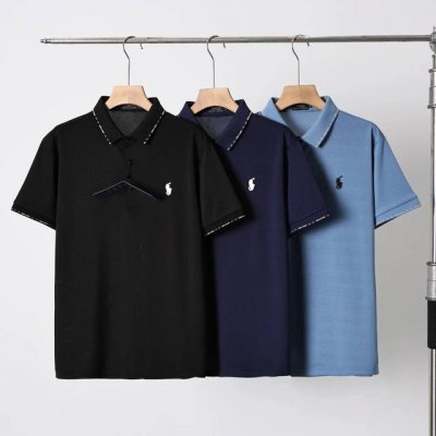 拉夫劳伦 polo春夏新品 相色条纹桑蚕丝polo衫 情侣款夏季简约透气T恤 间色镶边翻领短袖polo衫 经典小Logo撞色领口翻领polo衫~ 男士T恤 经典