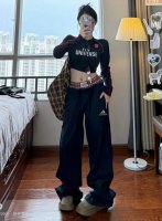 夏季新款 阿迪达斯Adidas 假两件裤子女遮肉修身百搭长裤工装裤美式复古风 采用斜纹工装面料 越洗面料越柔软 质感越好！采用纯棉面料柔软舒适！ 刺绣Loog