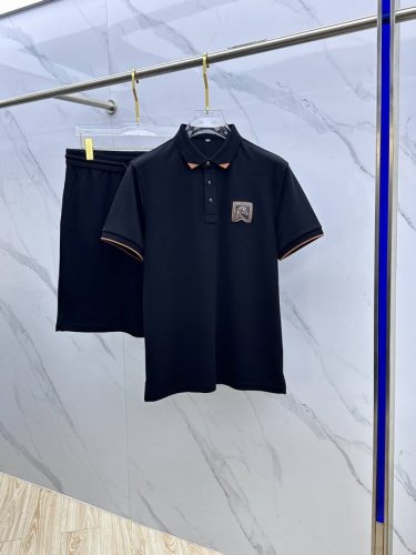 Hermes*爱马仕 2025春夏新款男士翻领polo衫短袖T恤短裤套装 柜台同步发售 简洁时尚百搭 高端品质 胸前Logo刺绣设计 领口袖口插色螺纹 定制进口