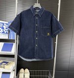 150#130（当天到货 现货现配） louis Vuitton路易威登25Ss重工绳索签名字母刺绣牛仔短袖衬衫 正确版本随意对比 ·100%定制原版牛仔面料