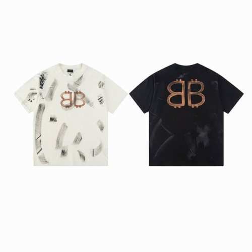 款M45 巴黎世家短袖 巴黎世家Balenciaga 23Ss双B手绘泥巴做旧印花短袖 面料采用260G巴黎专用双纱*高克重十字双纱罗纹 成衣前后幅采用手绘印花