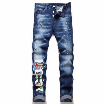 款号N410 顶级复刻版 Dsq2 & Dsquared2 二次方 24Ss 新款印花男士潮牌牛仔裤弹力个性补丁修身小脚乞丐裤子顶级用料超柔高棉水洗牛仔面料每一