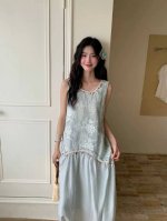 连衣裙 2670女夏重工气质超好看 度假风贝壳流苏 减龄刺绣民族风中长无袖连衣裙 面料 刺绣麻拼接天丝 里布 四面弹 四码Smlxl