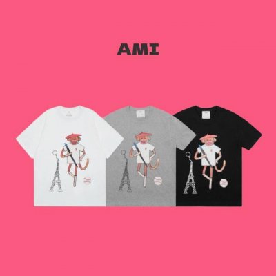 ami Paris 艾米 Nova 艺术家联名款限定猴子印花圆领情侣短袖T恤-顶级版本 Color：白色 黑色 灰色 Size：S M L Xl Nomber：