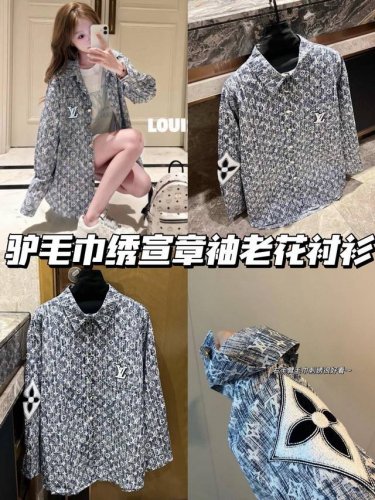 上新 Louis Vuitto* 驴 全身重工提花驴家图案衬衫～ 真的好喜欢这个衬衫！ 新款扎染满印Logo麻料衬衫外套 蓝灰配色真的很夏天当防晒穿也不戳 颜色