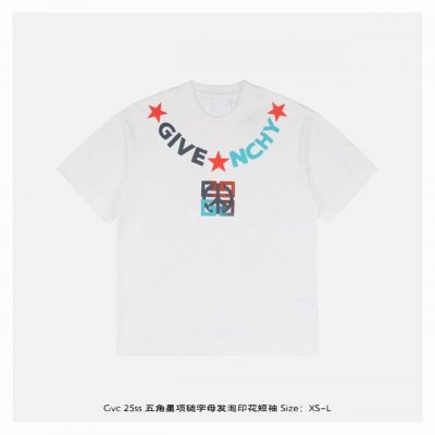 givenchy 纪梵希 25Ss 五角星项链字母发泡印花短袖 面料采用230克重精梳棉 定制32支1*1螺纹 成衣两遍水洗处理 面料舒适亲肤无异感 定制定染面