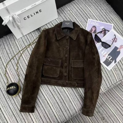 强烈推荐 25年早春系列 Cel*新款绒面小绵羊皮翻领夹克外套 Yb1:1定制 高端品质 Sml
