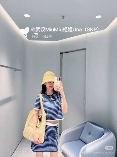 25Ss新款蓝色条纹徽标L pogo花边短袖套装 上衣Sml 半裙Sml