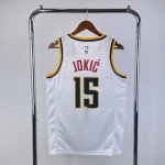 70 (顶级刺绣）款号S78 nike Nba 复古篮球背心Sw球迷版 掘金队22-23赛季 15号约基奇 联盟限定 刺绣版球衣 颜色： 白色／海军蓝 尺码：