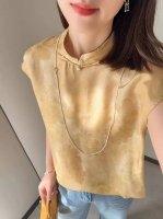 春夏新款 真丝脏染国风上衣 尺码：S- Xl 颜色：黄色 紫色