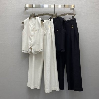 di*25Ss 性感V领假两件设计马甲阔腿裤套装 ，高级面料，颜色:图片2色，面料：麻棉混纺面料 Smlxl