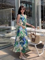 连衣裙 欧洲站度假风苎麻连衣裙女夏气质高级感水彩晕染印花无袖背心裙子 面料：丝麻 Sm Lxl S码胸围102肩宽31腰围110裙长119 每个码胸围平铺腰围相