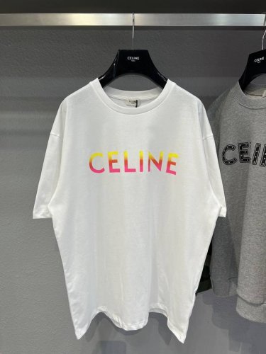 款号Y214 Celine思琳 正印彩色Logo 独家定织定染纯棉料 柔软舒适 前副ＣＥＬＩＮＥ彩色字母Logo印花 春夏最新砖柜同步 Os落肩宽松版型 男女同