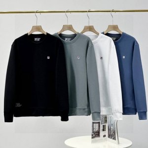 上新 P130 斐乐Fila2025春秋季新款男女同款四色锦纶提花华夫格面料 加厚套头圆领卫衣！ 颜色:黑色 蓝色 木绿 白色 尺码: L Xl Xxl 3Xl