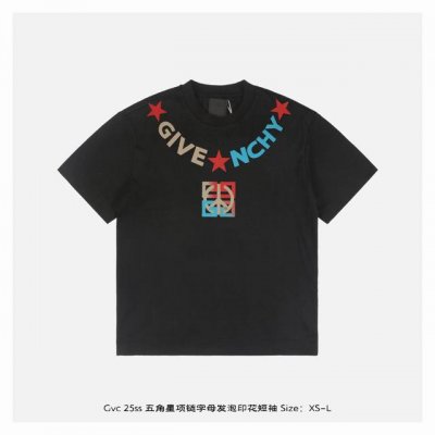 givenchy 纪梵希 25Ss 五角星项链字母发泡印花短袖 面料采用230克重精梳棉 定制32支1*1螺纹 成衣两遍水洗处理 面料舒适亲肤无异感 定制定染面