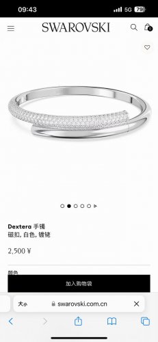 上新。王一博同款Swarovski施华洛世奇Dextera手镯，专柜同步在售。造型优美的圆环在腕间环绕，这款交叠式手镯散发极致魅力。管状设计融合经典款型和当代风