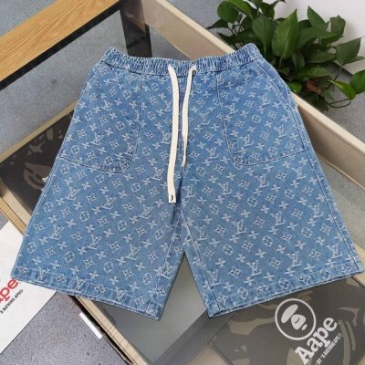 款号 Jx06 Ss新款Lv路易威登整版磨砂提花Logo跳色抽绳情侣休闲牛仔短裤五分裤 面料环保 个性十足做工精细 双针机压线 高端品质长青款式 几年都可以随意
