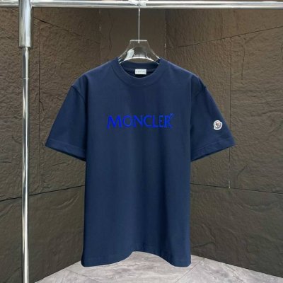 Moncl* 蒙口* 2025春夏新款短袖T恤 重磅纯棉字母Logo 植绒 颜色：黑色 白色 安可拉红 夜幕蓝 码数：S M L Xl Xxl