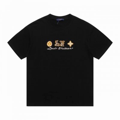 上新 高版本 Louis Vuitton路易威登美式字母斜纹布料贴布绣花短袖 最高版本！定制面料 克100%双纱棉！美式字母斜纹布料贴布绣花！ 辅料：开模原版过