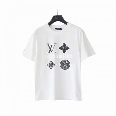 实拍细节图+尺码表 louis Vuitton路易威登三花字母硅胶烫短袖 最高版本 定制面料270克100%双纱棉 植绒满压字母硅胶工艺设计 辅料 开模原版过鉴