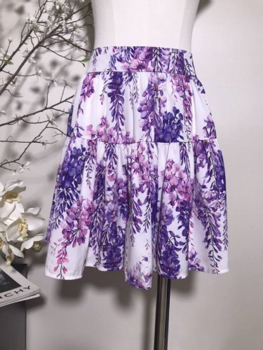 dolce&Gabba*杜嘉班纳新品 。紫藤花印花高腰迷你短裙百褶半身裙。Smlxl