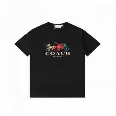 顶级复刻 Coa-Ch 蔻-驰法国代购款 新款彩色马车短袖T恤短袖 男女同款， 品名 彩色马车 印花采用3D字母印花，反面硅胶涂层热定型，立体，手感柔软舒适，水